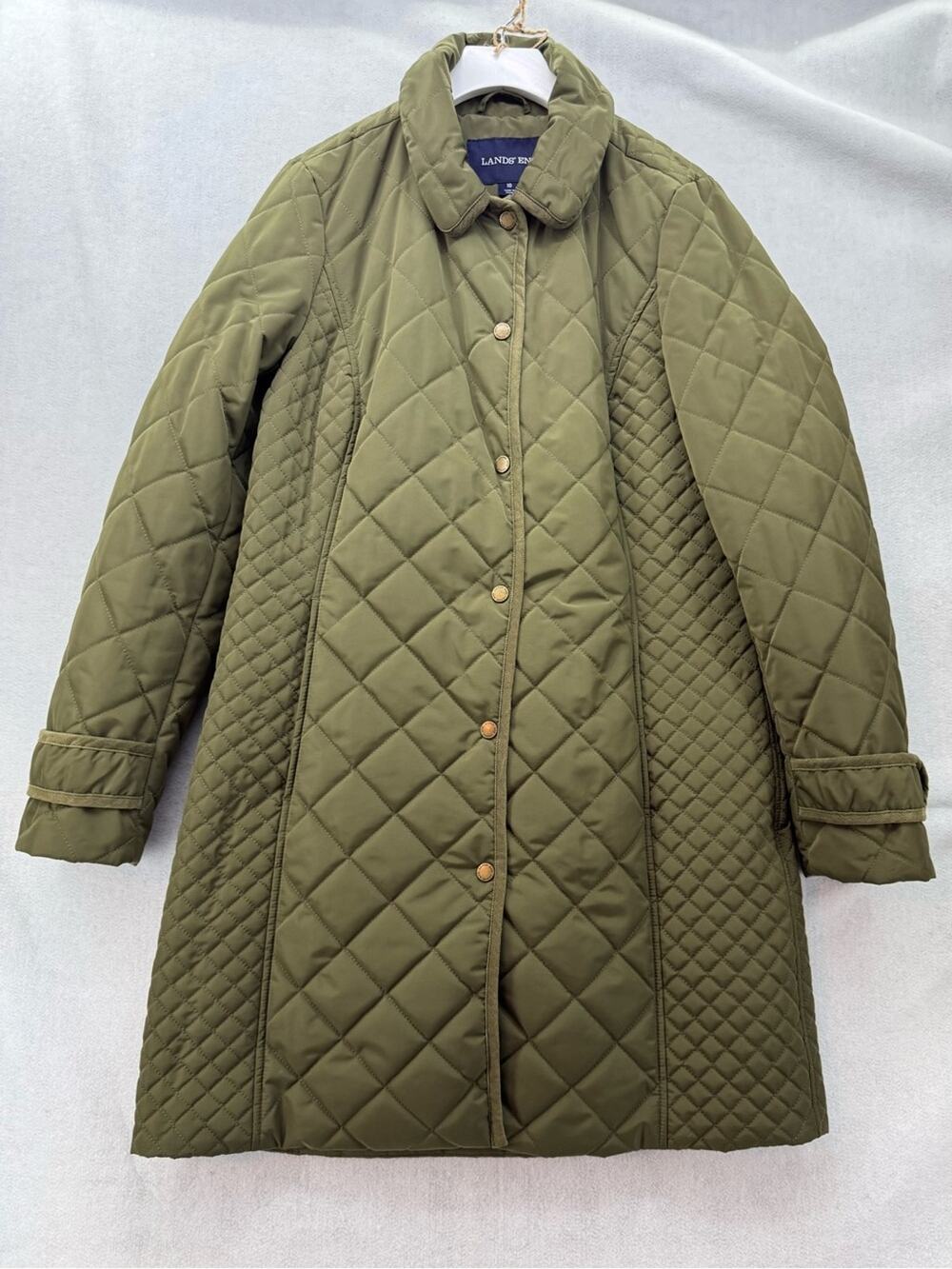 EUC Lands’ End Prima-loft Quilted Lightweight Insulated Coat Dark Green size 10